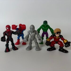 Playskool Marvel Super Hero Squad Lot 5 Figures Hulk Spider Man Captain Silver